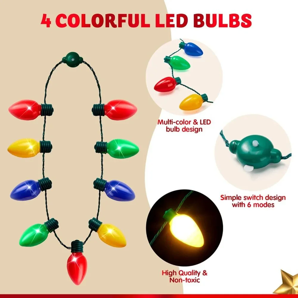 6 Packs Christmas LED Light Up Bulb Necklaces 9 Bulbs LED Necklaces Holiday Nack